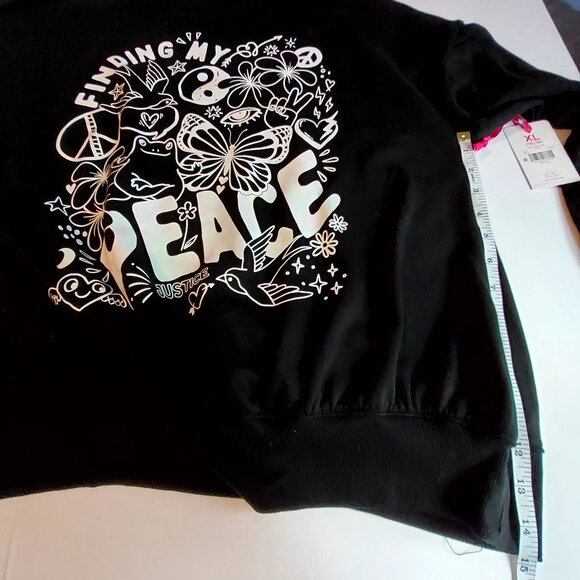 Justice Girls Black "Finding My Peace" Graphic  crewneck sweatshirtTop XL 16/18 - Picture 5 of 9
